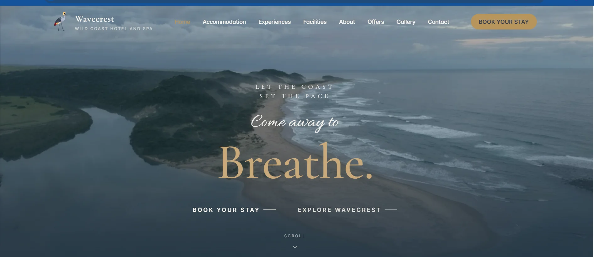 Wavecrest — earlier website edition, breathe hero