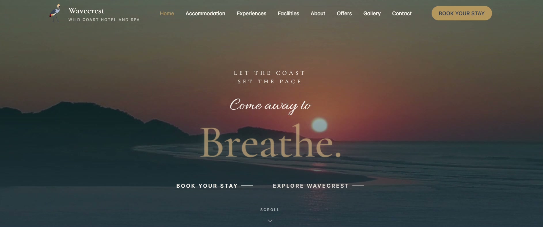 Wavecrest — hospitality and hotel website homepage